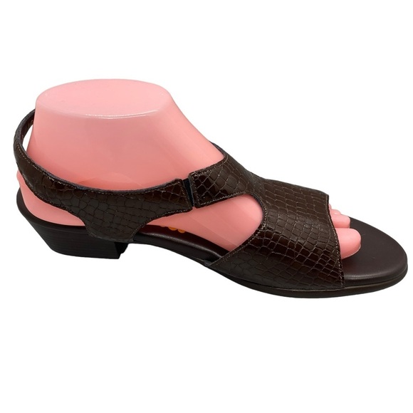 SAS San Antonio Shoemakers Suntimer Sandals Brown Croc Print Leather Comfort 10N - Picture 4 of 13